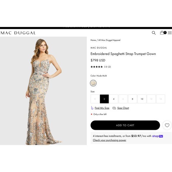 NWT $798 Mac Duggal [ 2 ] 79313 Embroidered Spaghetti Strap‎ Trumpet Gown #S1808 - Picture 3 of 16